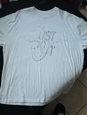 Nike White Short Sleeve Tee with Rhinestone 'Just Do It' Script